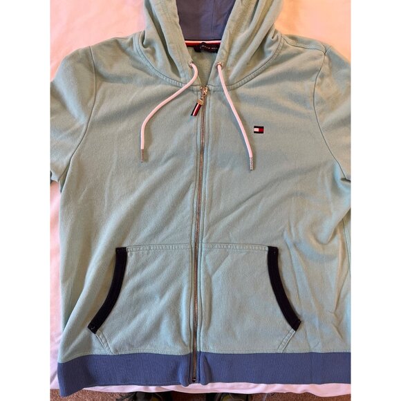 Tommy Hilfiger Mint Green Zip-Up Hoodie Sweatshirt W/ Pockets & Drawstrings Size - Picture 2 of 3
